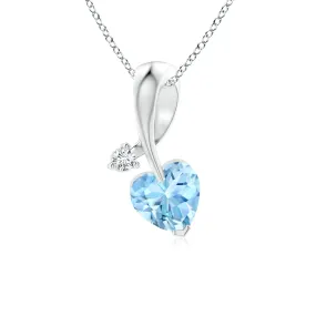 1 CT. Heart-Shaped Aquamarine Ribbon Pendant with Diamond