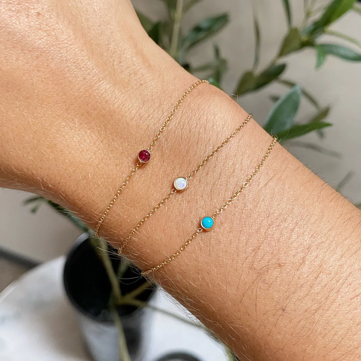 14k Single Opal Bezel Bracelet | October Birthstone