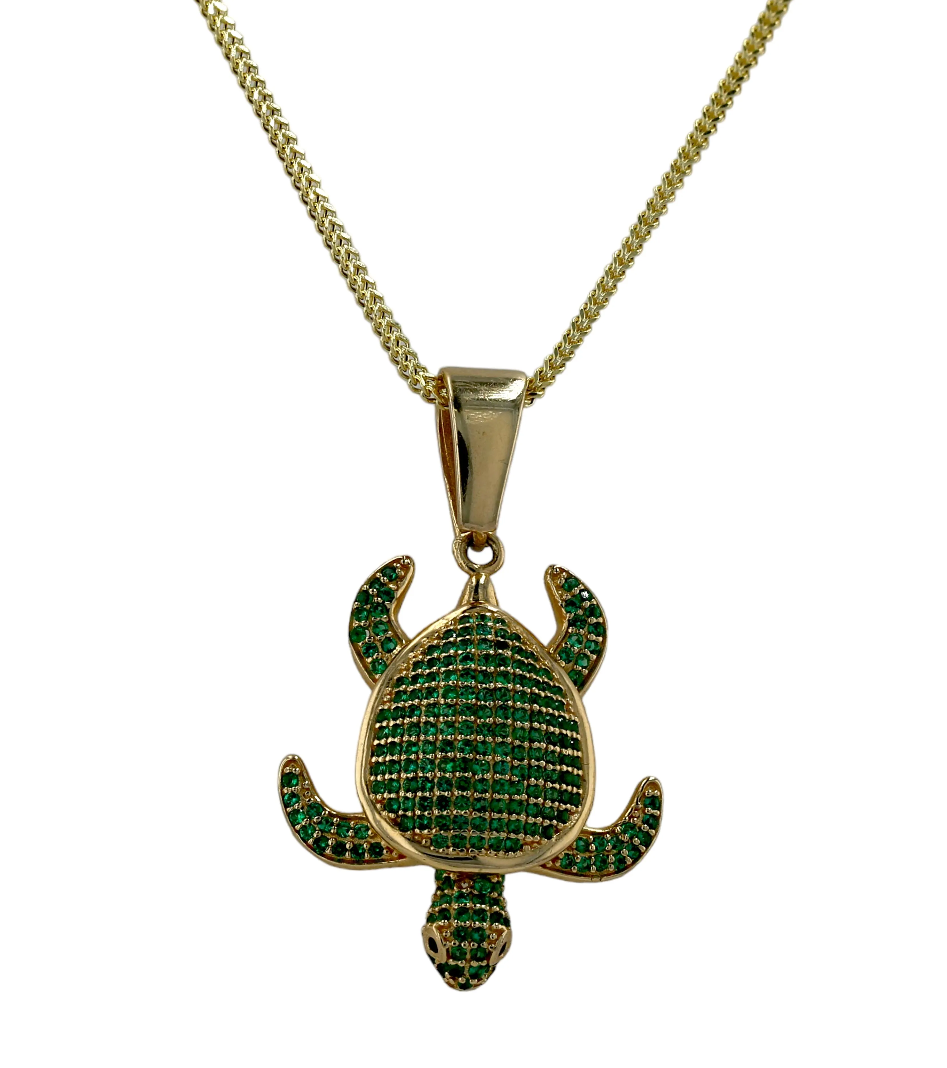 14k Yellow Gold Set Franco Chain Turtle Pendant 1.5mm x 18''