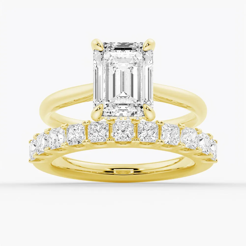 3 CT. Emerald Cut Moissanite Engagement Ring With Hidden Halo