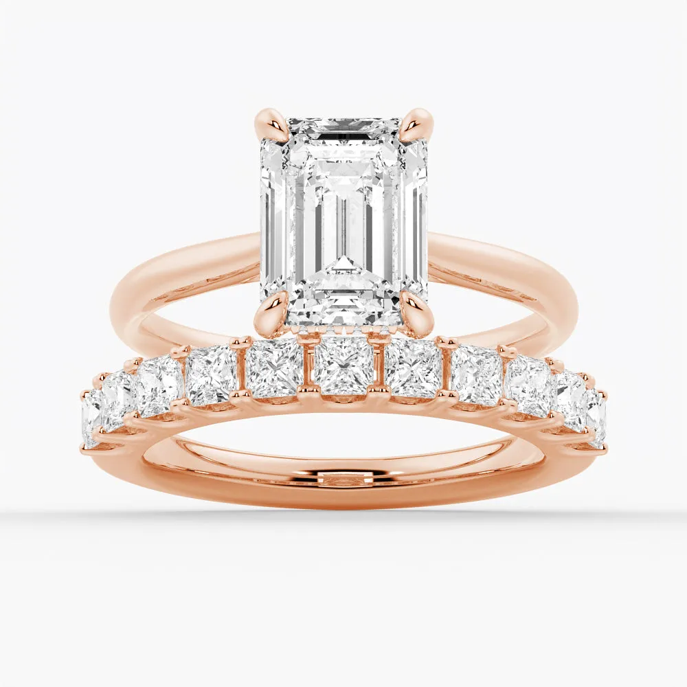 3 CT. Emerald Cut Moissanite Engagement Ring With Hidden Halo