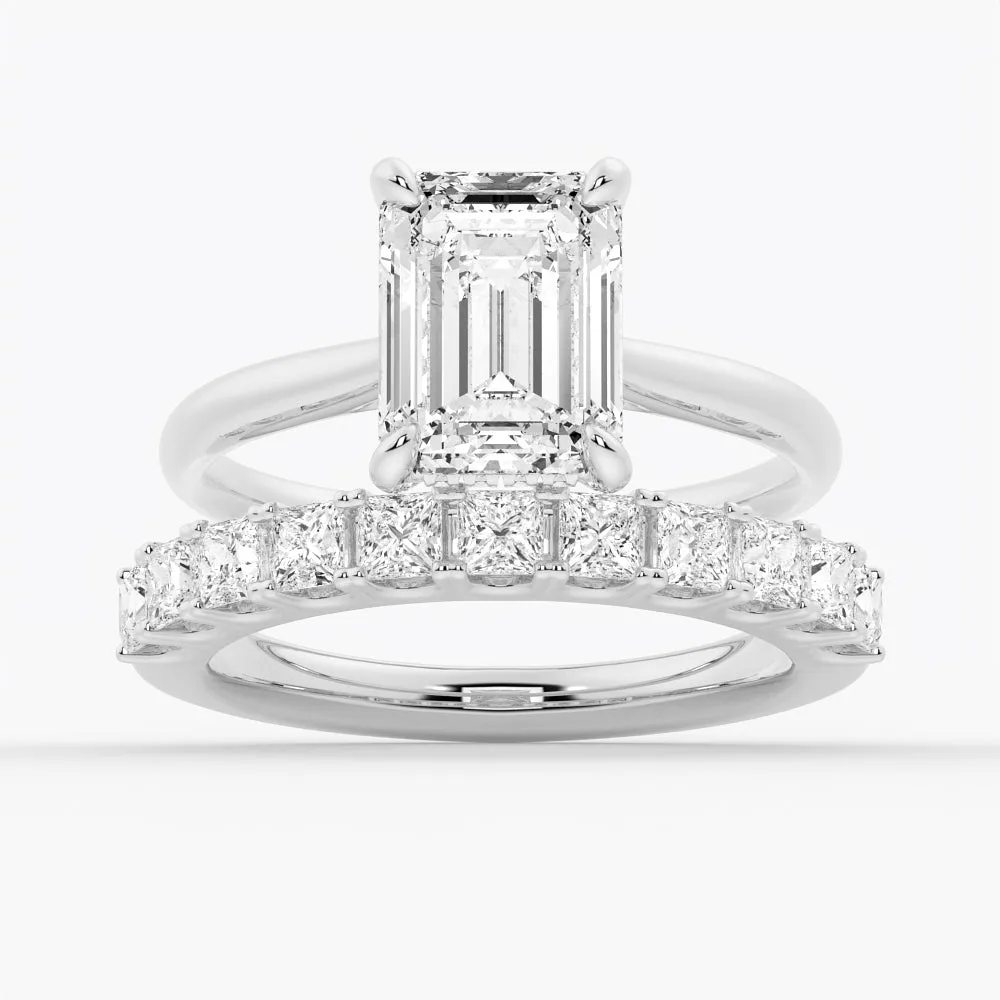 3 CT. Emerald Cut Moissanite Engagement Ring With Hidden Halo