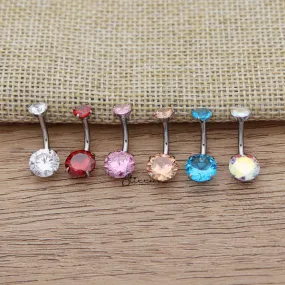 316L Surgical Steel Internally Threaded Prong Set Cubic Zirconia Belly Button Rings