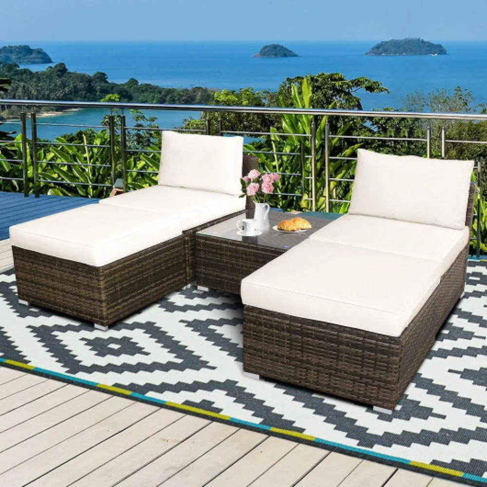 5 Pieces Patio Rattan Furniture Set with Cushioned Armless Sofa-Turquoise