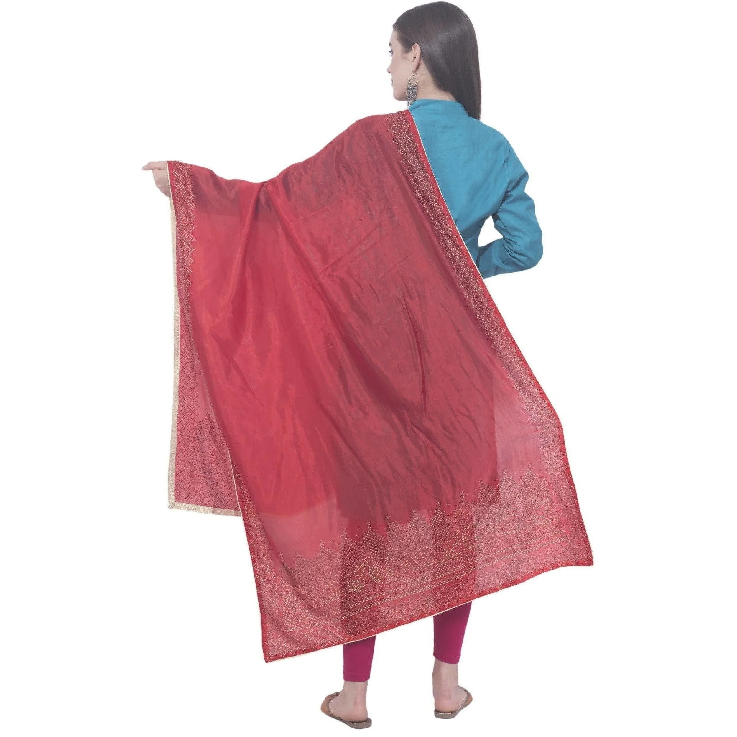 A R Silk Red Color Silk Siroski Silk Dupattas and Chunnis