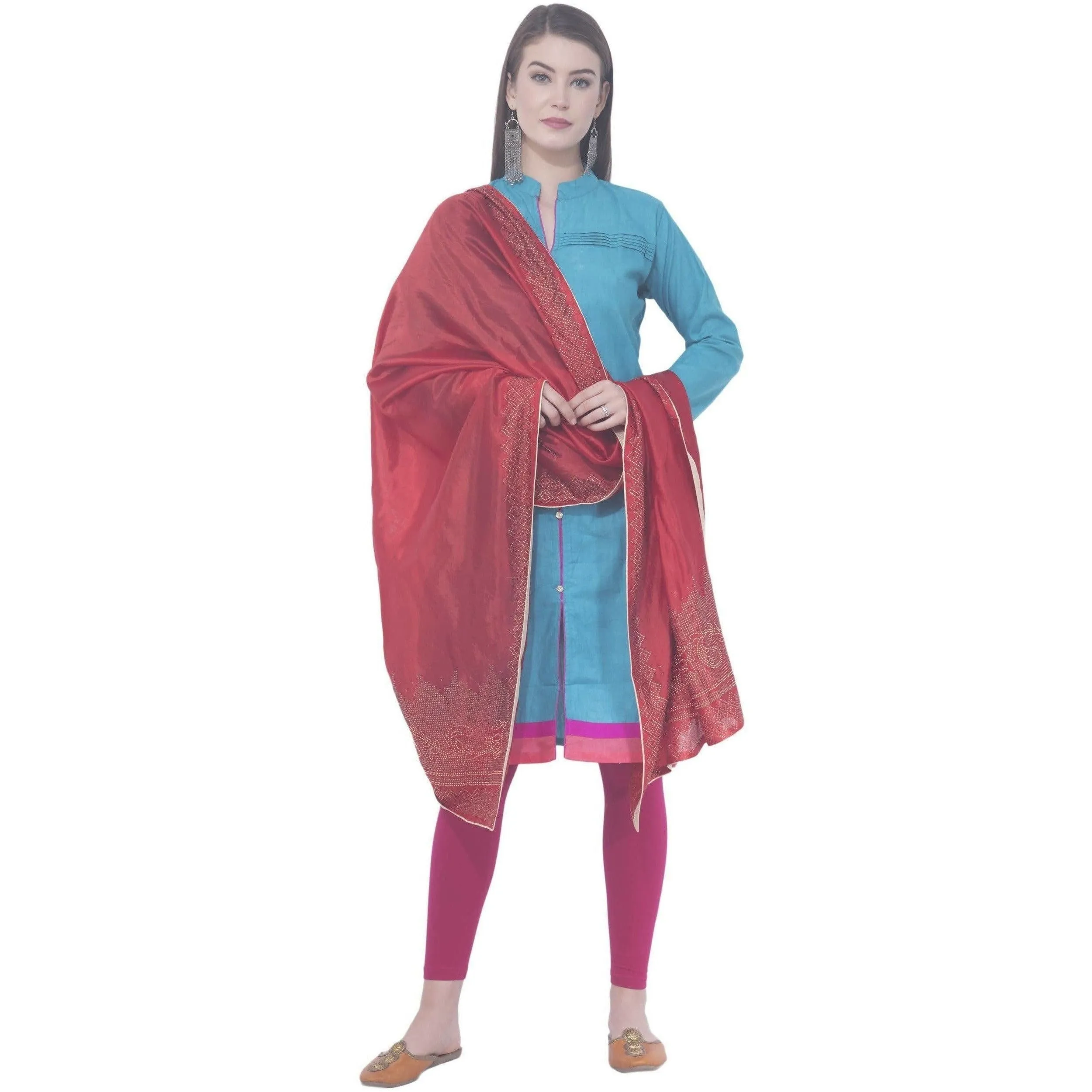 A R Silk Red Color Silk Siroski Silk Dupattas and Chunnis