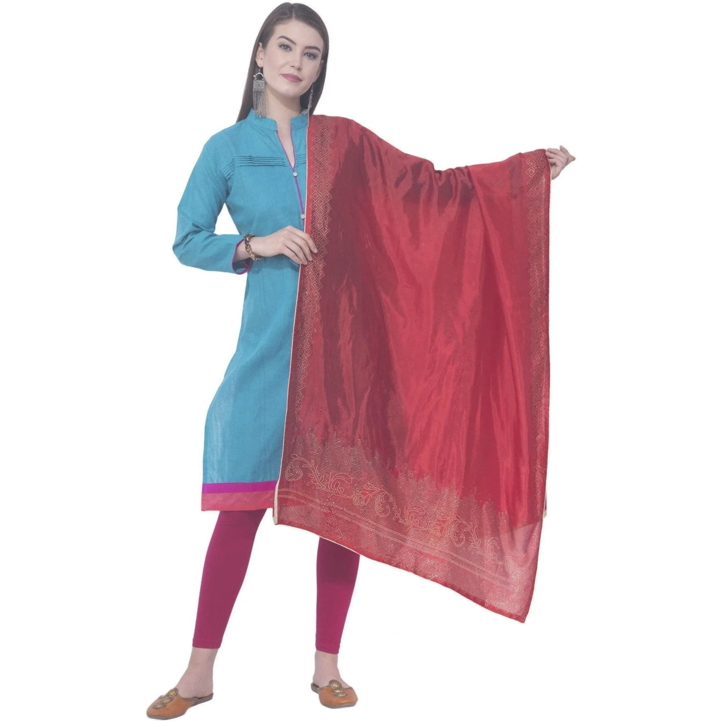 A R Silk Red Color Silk Siroski Silk Dupattas and Chunnis