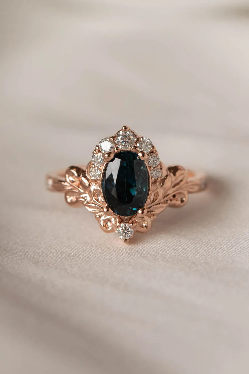 Baroque inspired engagement ring with tourmaline and diamonds, crown shape gold ring / Sophie