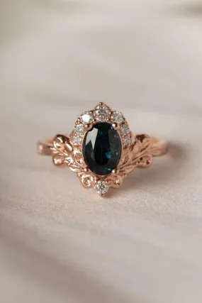 Baroque inspired engagement ring with tourmaline and diamonds, crown shape gold ring / Sophie