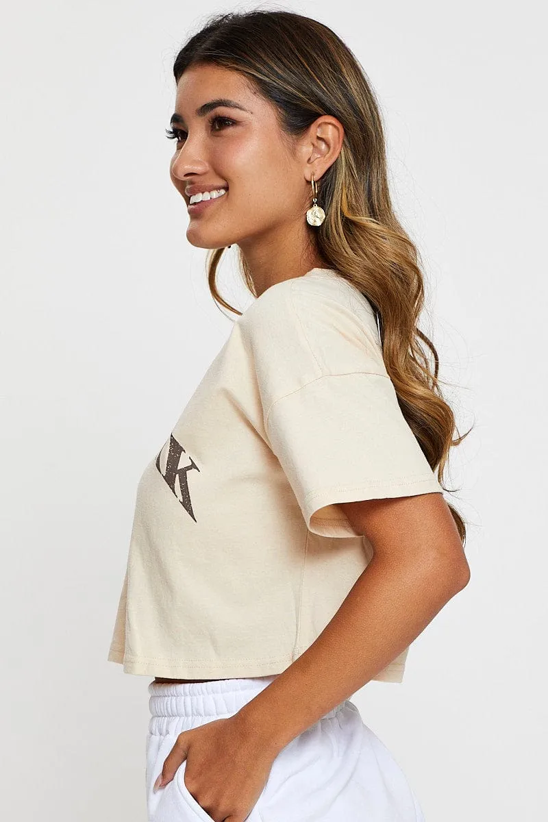 Beige Graphic T Shirt Short Sleeve