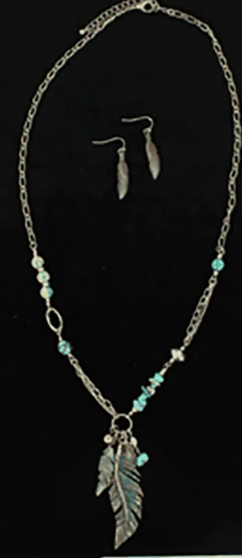 BLAZIN ROXX NECKLACE SET PATINA FEATHERS TURQUOISE