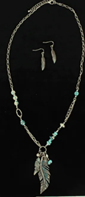 BLAZIN ROXX NECKLACE SET PATINA FEATHERS TURQUOISE