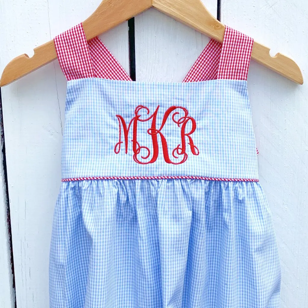 Blue Gingham Tie-Back Bubble