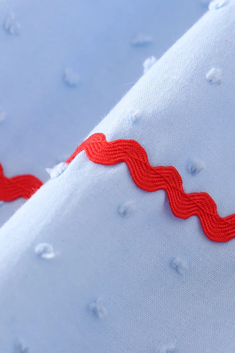 Blue Patriotic flag embroidery swiss dot dress