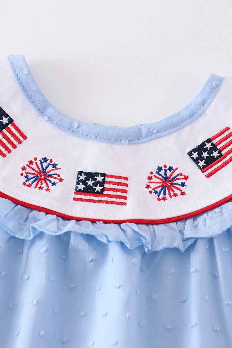 Blue Patriotic flag embroidery swiss dot dress