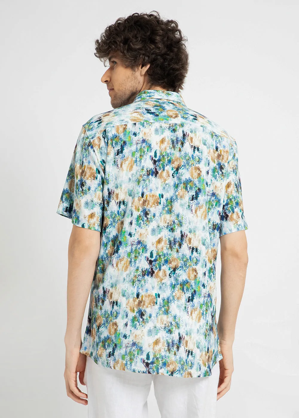 Brown Abstract Patch Half Sleeve shirt