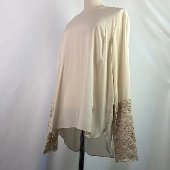 BrunoCucinelliCream Silk w Lace Cuffs Top