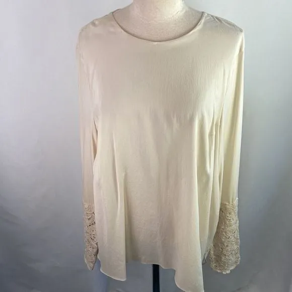 BrunoCucinelliCream Silk w Lace Cuffs Top