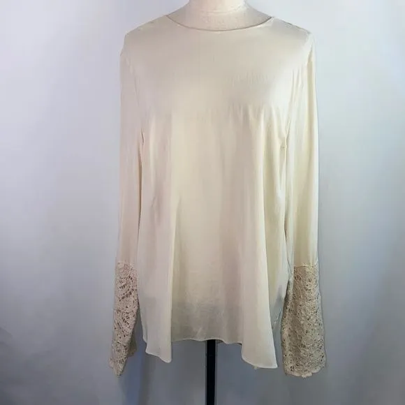 BrunoCucinelliCream Silk w Lace Cuffs Top