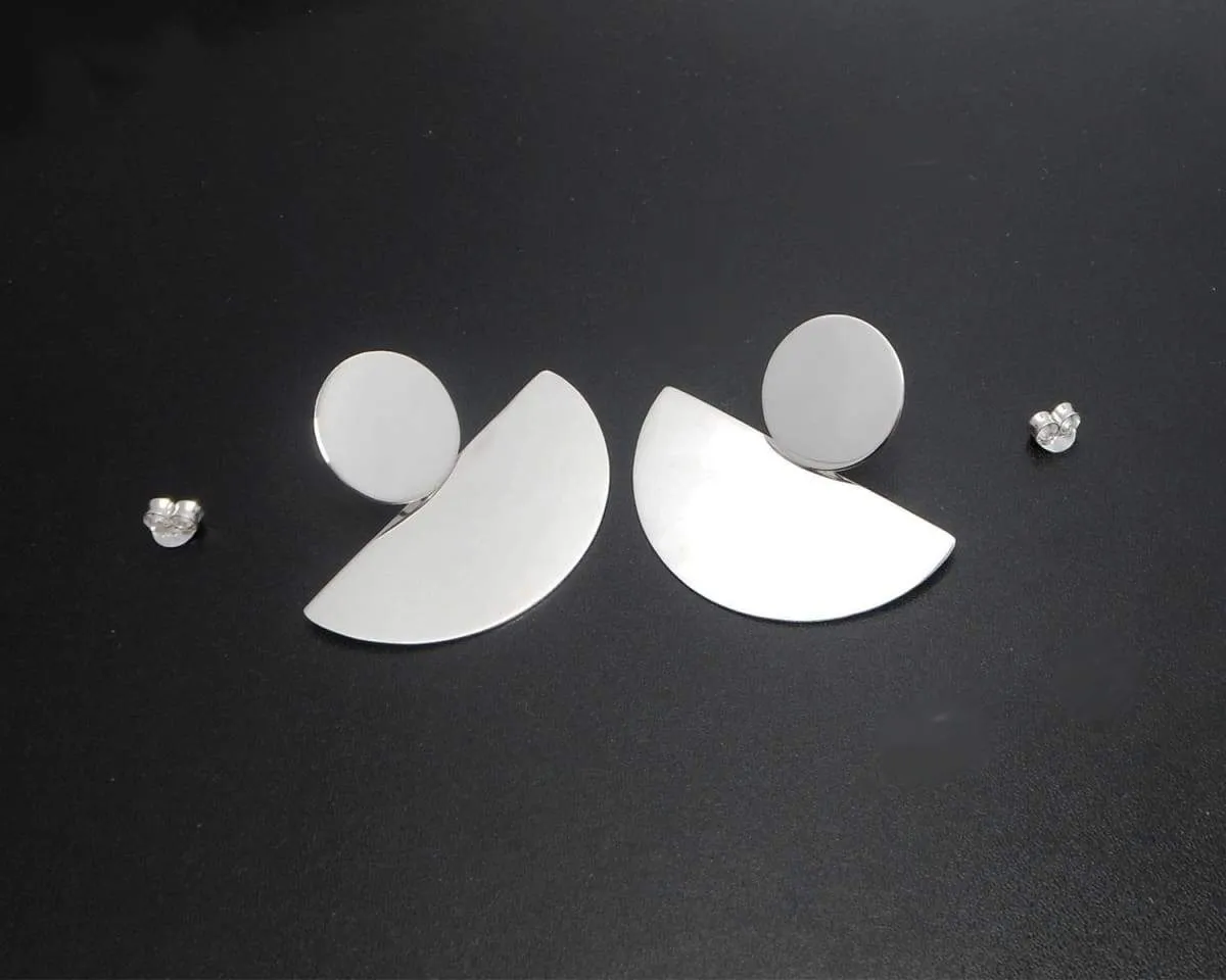 Chunky Handmade Womens 925 Sterling Silver Fan Drop Earrings 35mm Wide