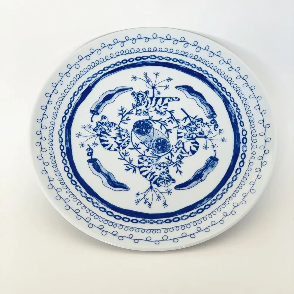 Clare Crespo: Blue Tiger Plates - set of 4