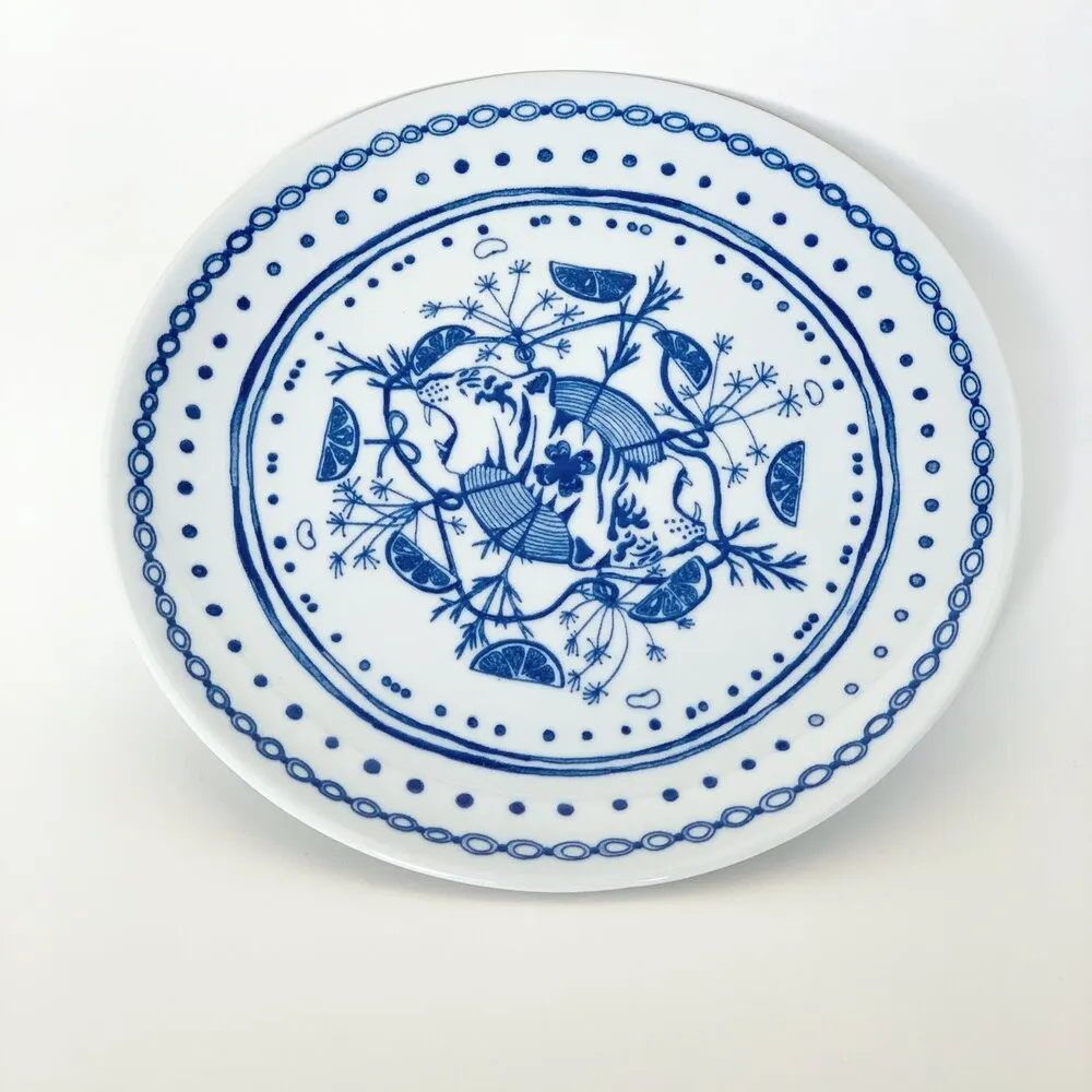 Clare Crespo: Blue Tiger Plates - set of 4