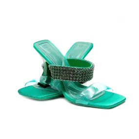 Classy Rhinestone Short Heel Sandals