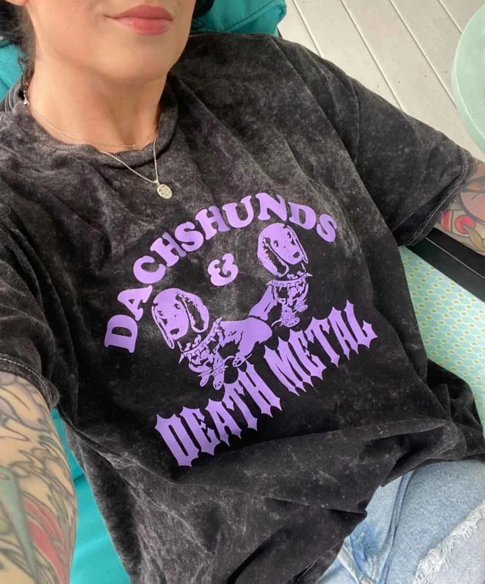 dachshunds & death metal unisex tee | black mineral wash