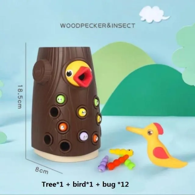 Family Toys Woodpecker Magnetic Catch the Worm Animal Feeding Game Small Birds Children Educate Fishing Toys Set Kids Gift Kit