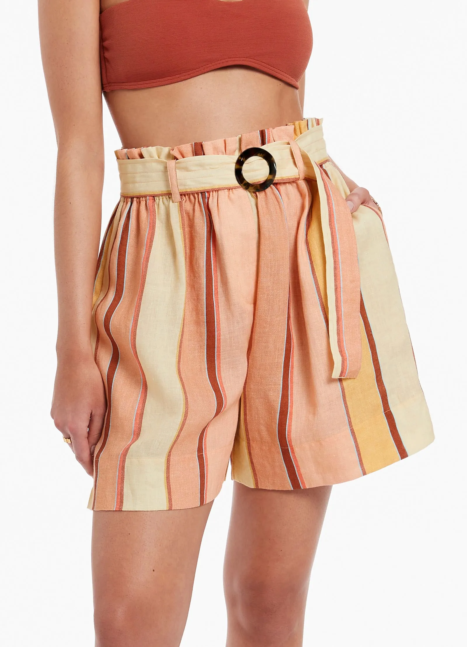 Fira Stripe High Waist Short - Marigold