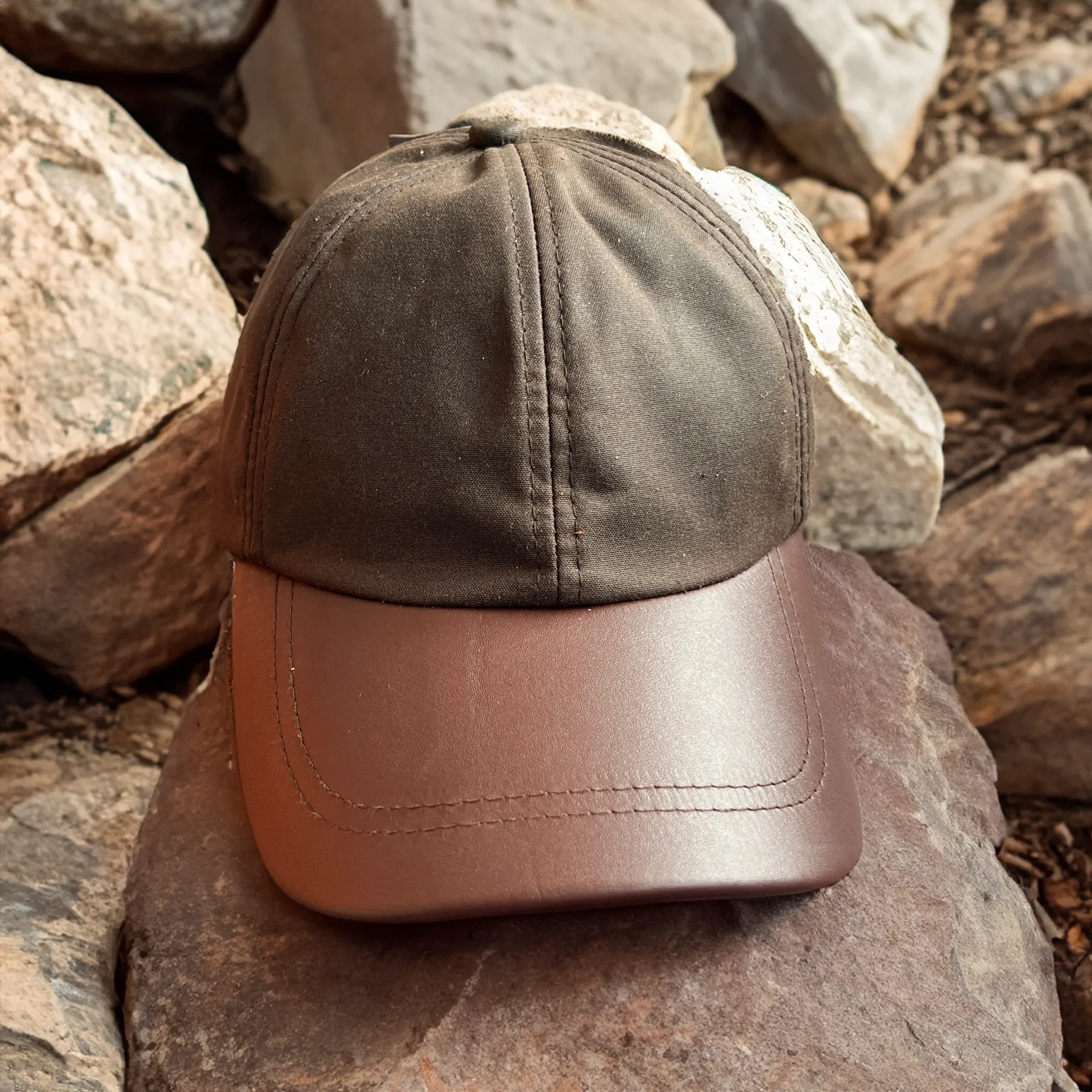 Hazy Blue Leather Peak Wax Waterproof Shooting Cap