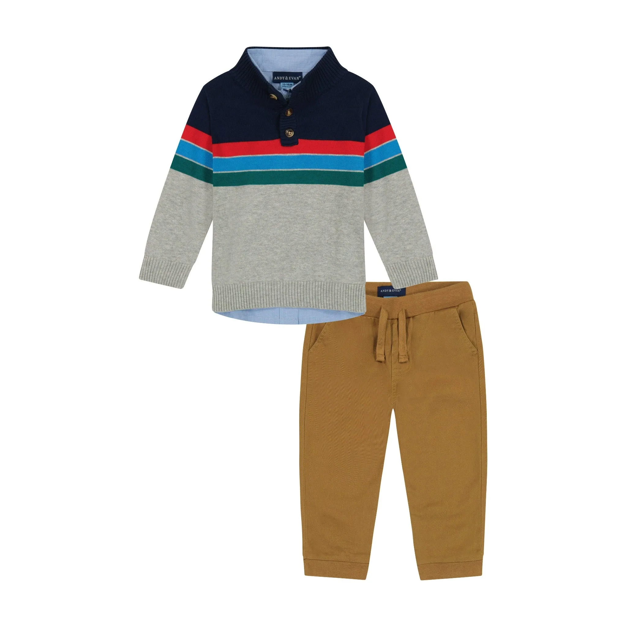 Infant Half Button Neck Colorblocked Sweater Set  | Grey