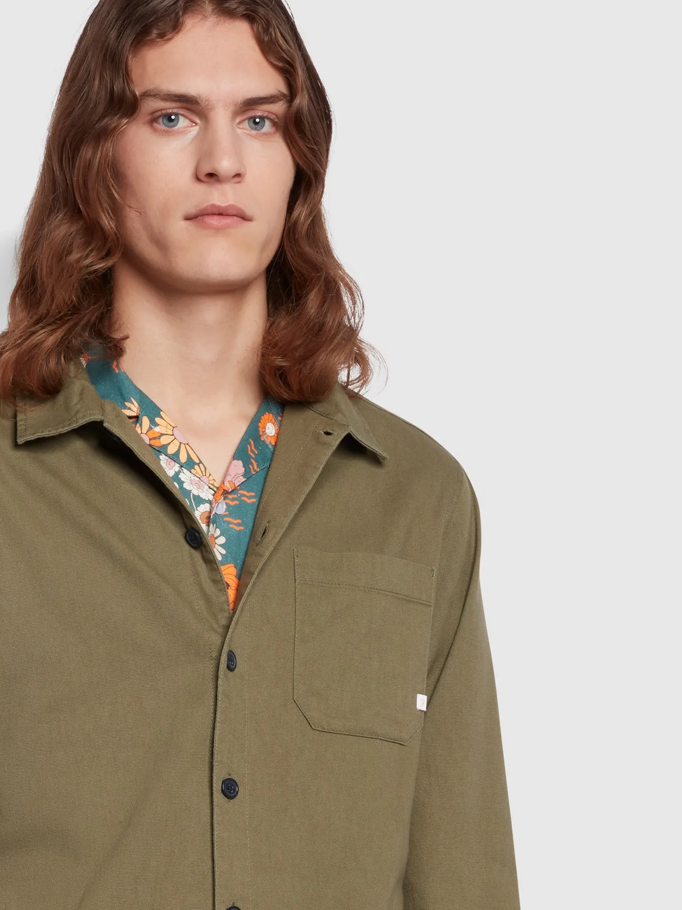 Leckie Relaxed Fit Long Sleeve Overshirt In Vintage Green Farah GWQ