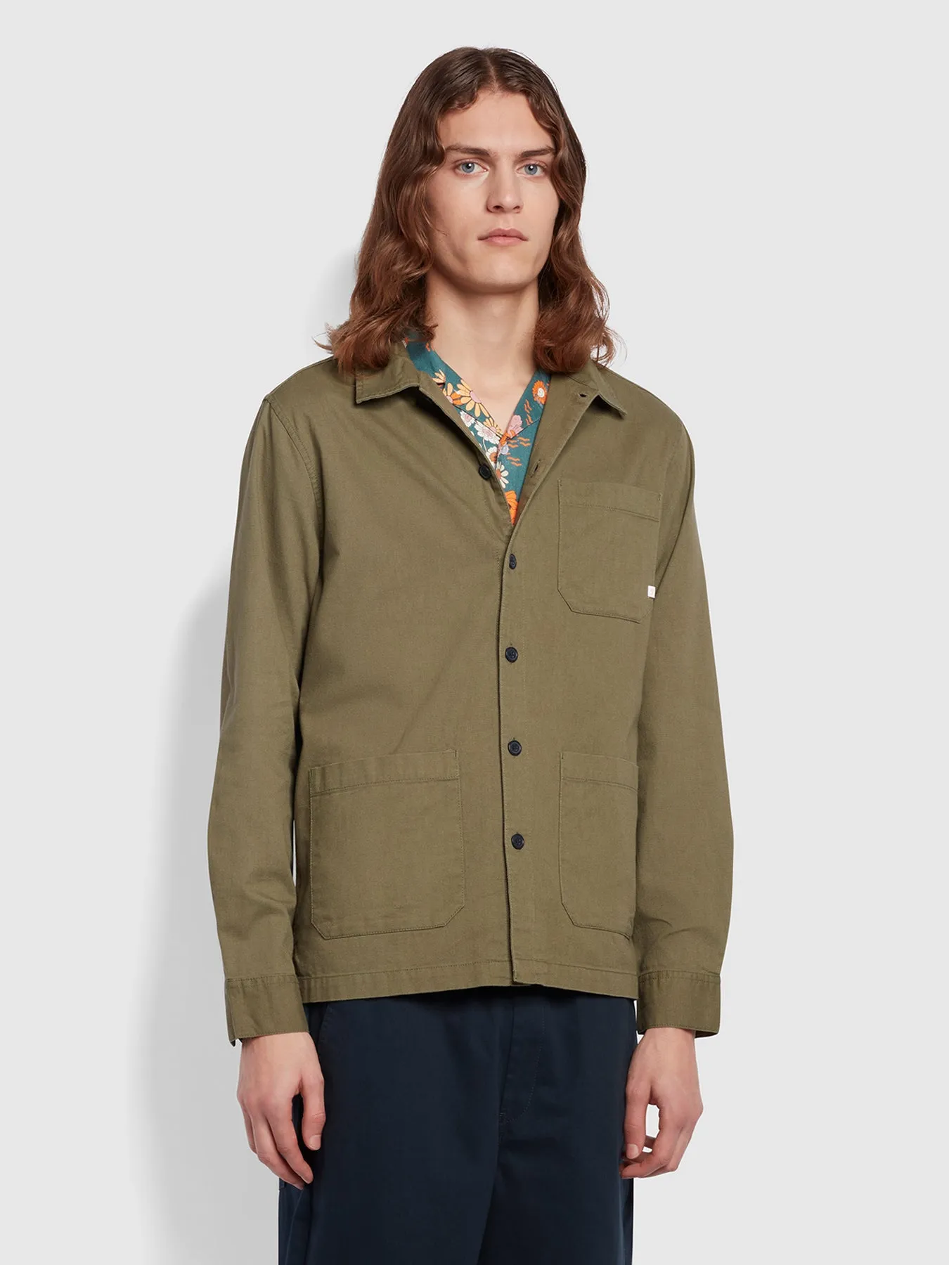 Leckie Relaxed Fit Long Sleeve Overshirt In Vintage Green Farah GWQ