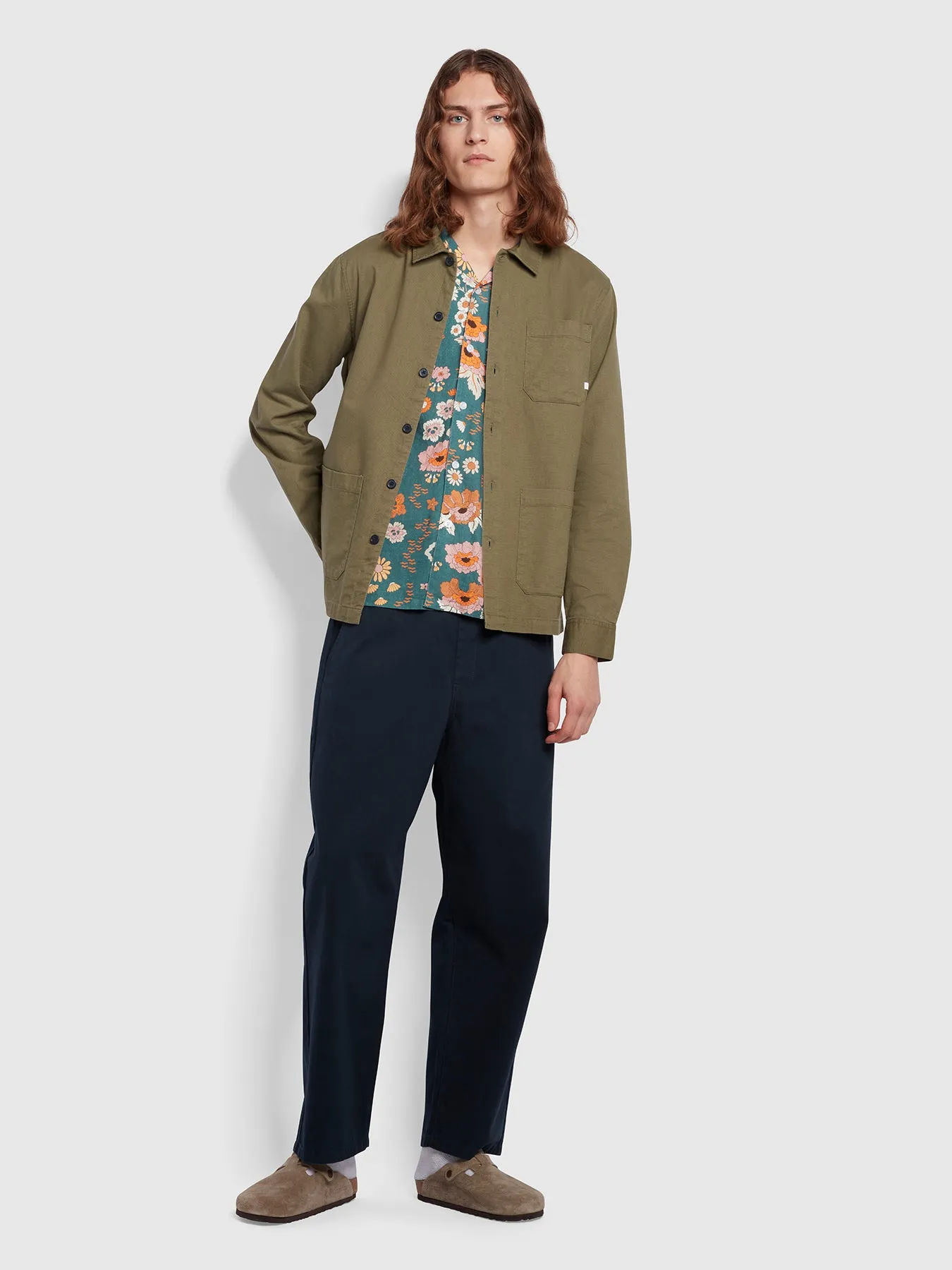 Leckie Relaxed Fit Long Sleeve Overshirt In Vintage Green Farah GWQ