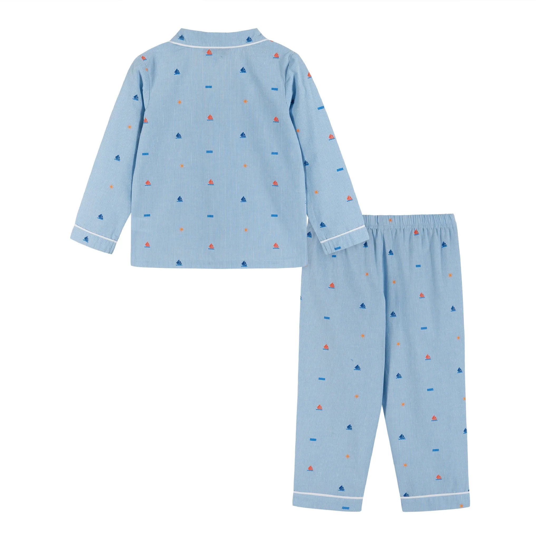 Long Sleeve Pajama Set | Striped Sailboat Print