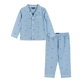 Long Sleeve Pajama Set | Striped Sailboat Print