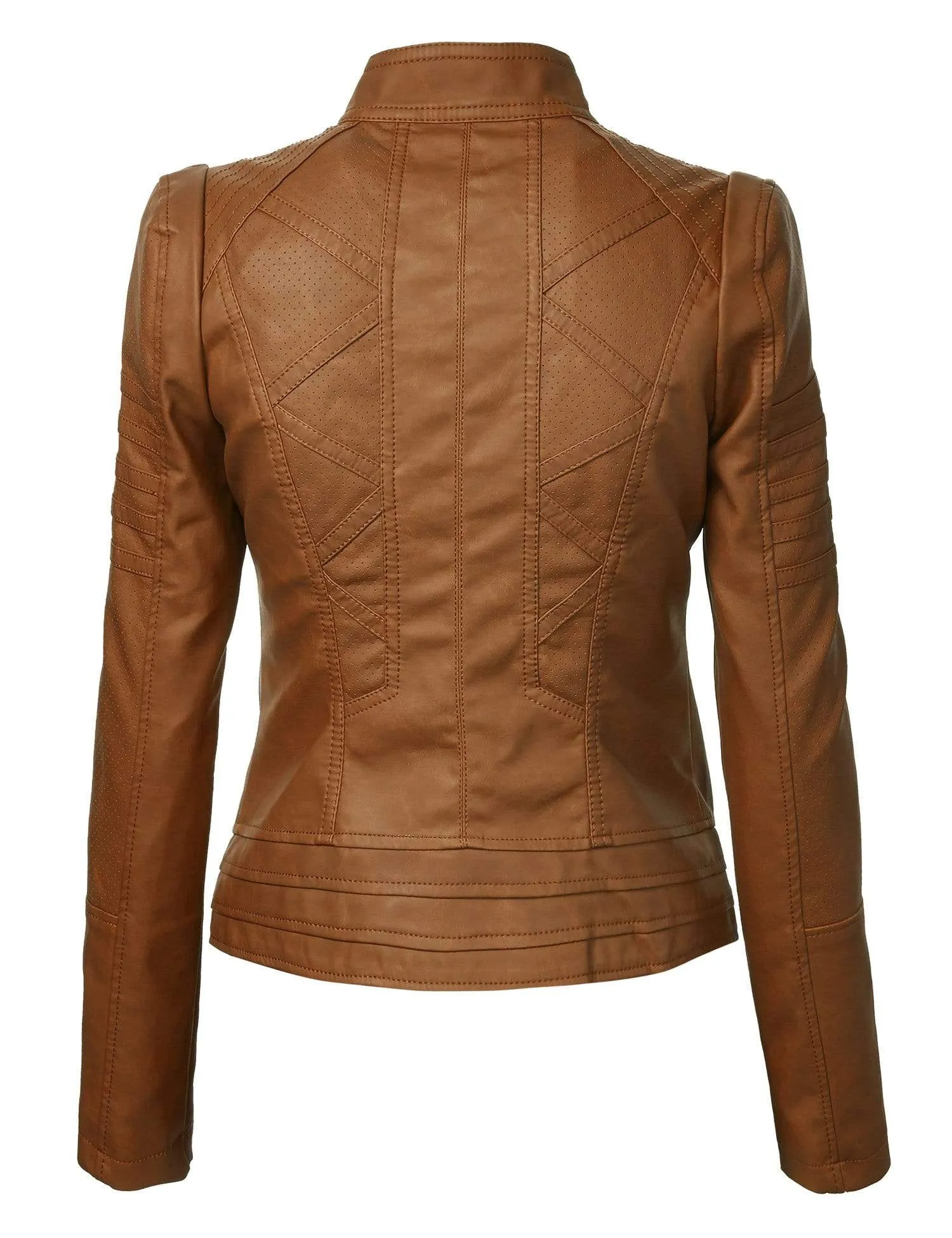 Made By Johnny MBJ Womens Faux Leather Zip Up Moto Biker Jacket with Stitching Detail