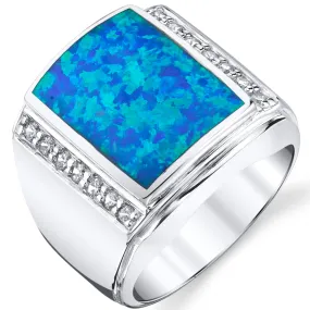 Men's Blue Opal Sterling Silver Ring Size 10