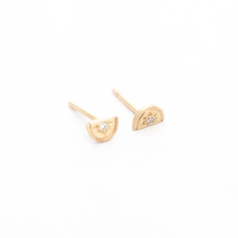 Mini Half Moon Luna Diamond Stud Earrings