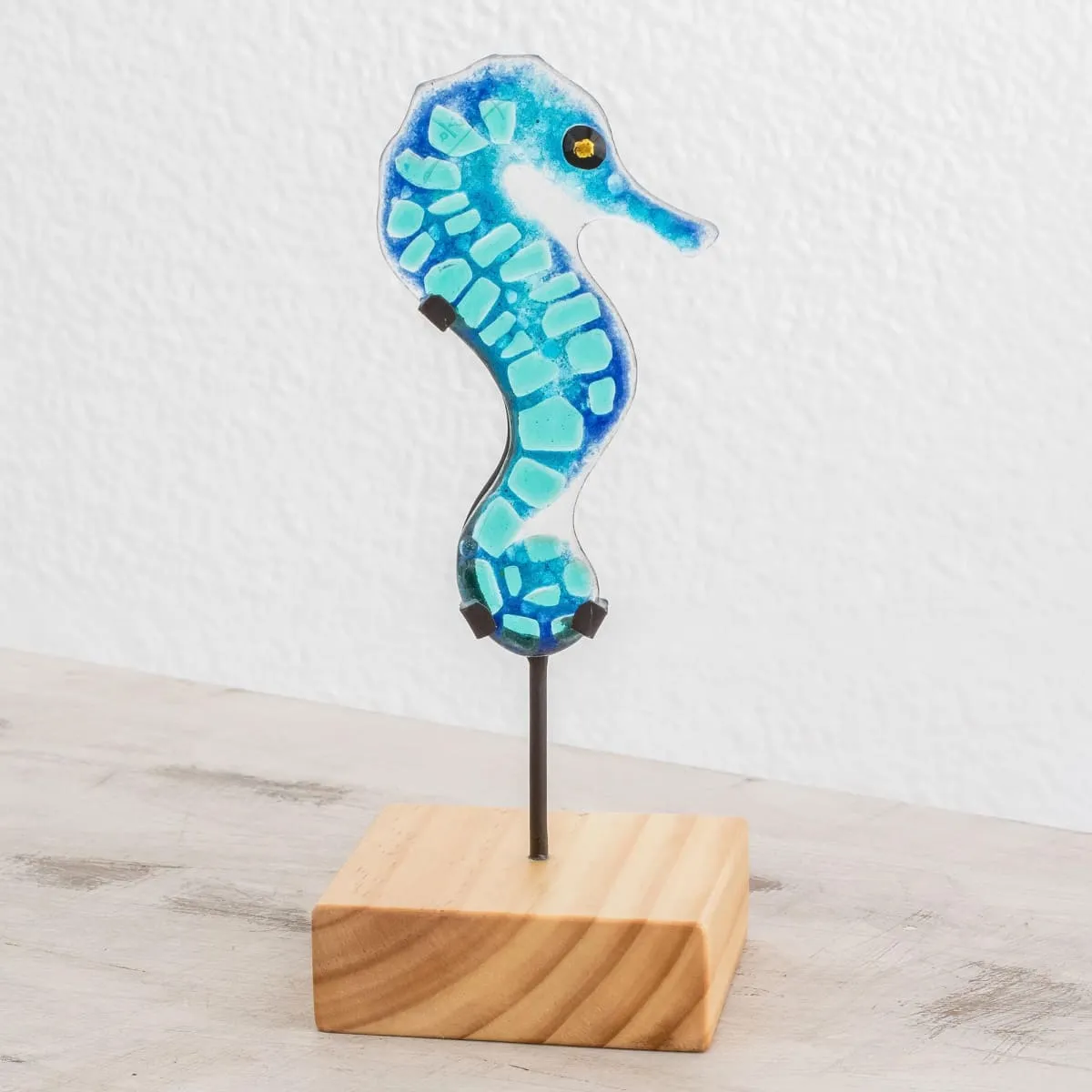 Novica Blue Seahorse Art Glass Sculpture