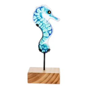 Novica Blue Seahorse Art Glass Sculpture