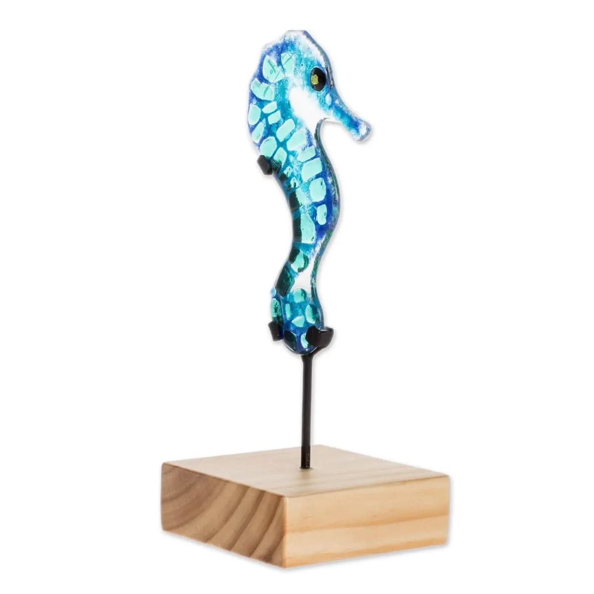 Novica Blue Seahorse Art Glass Sculpture