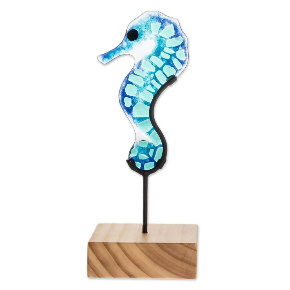 Novica Blue Seahorse Art Glass Sculpture