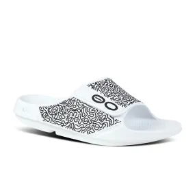 Oofos Ooahh Sport Flex Limited Slide (Unisex) - White Labyrinth