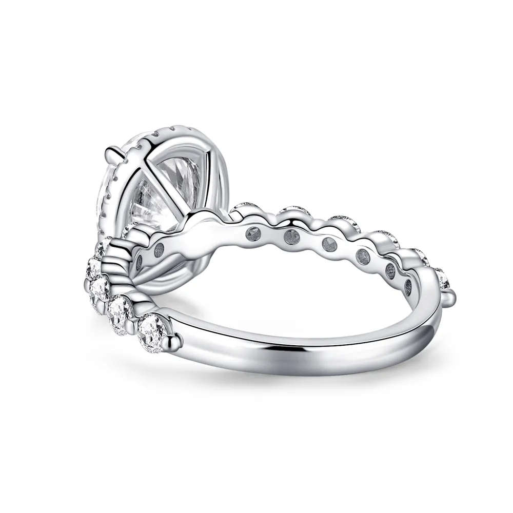 Oval Cut Halo Engagement Ring with Pavé Shared Prong Band