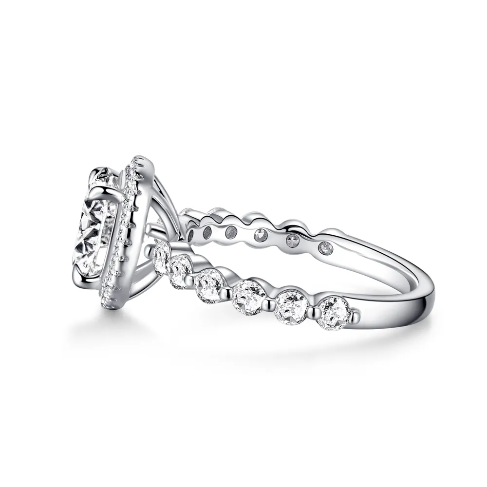 Oval Cut Halo Engagement Ring with Pavé Shared Prong Band