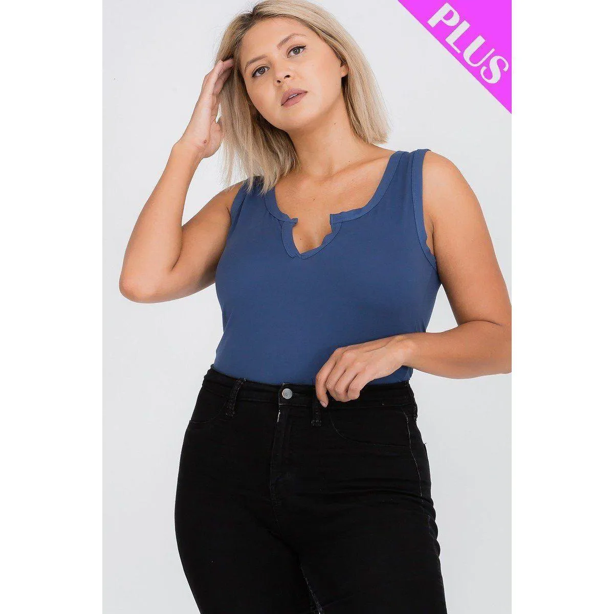 Plus Size Split Neckline Bodysuit Top