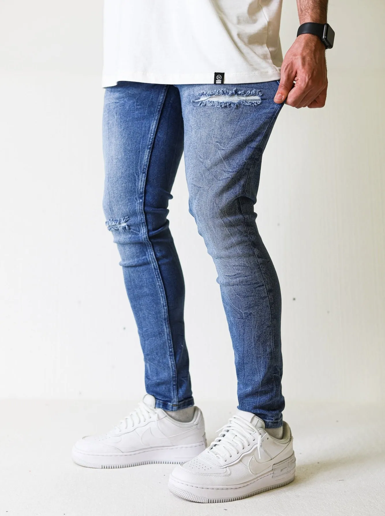 Premium 4X Stretch Ripped Blue Jeans