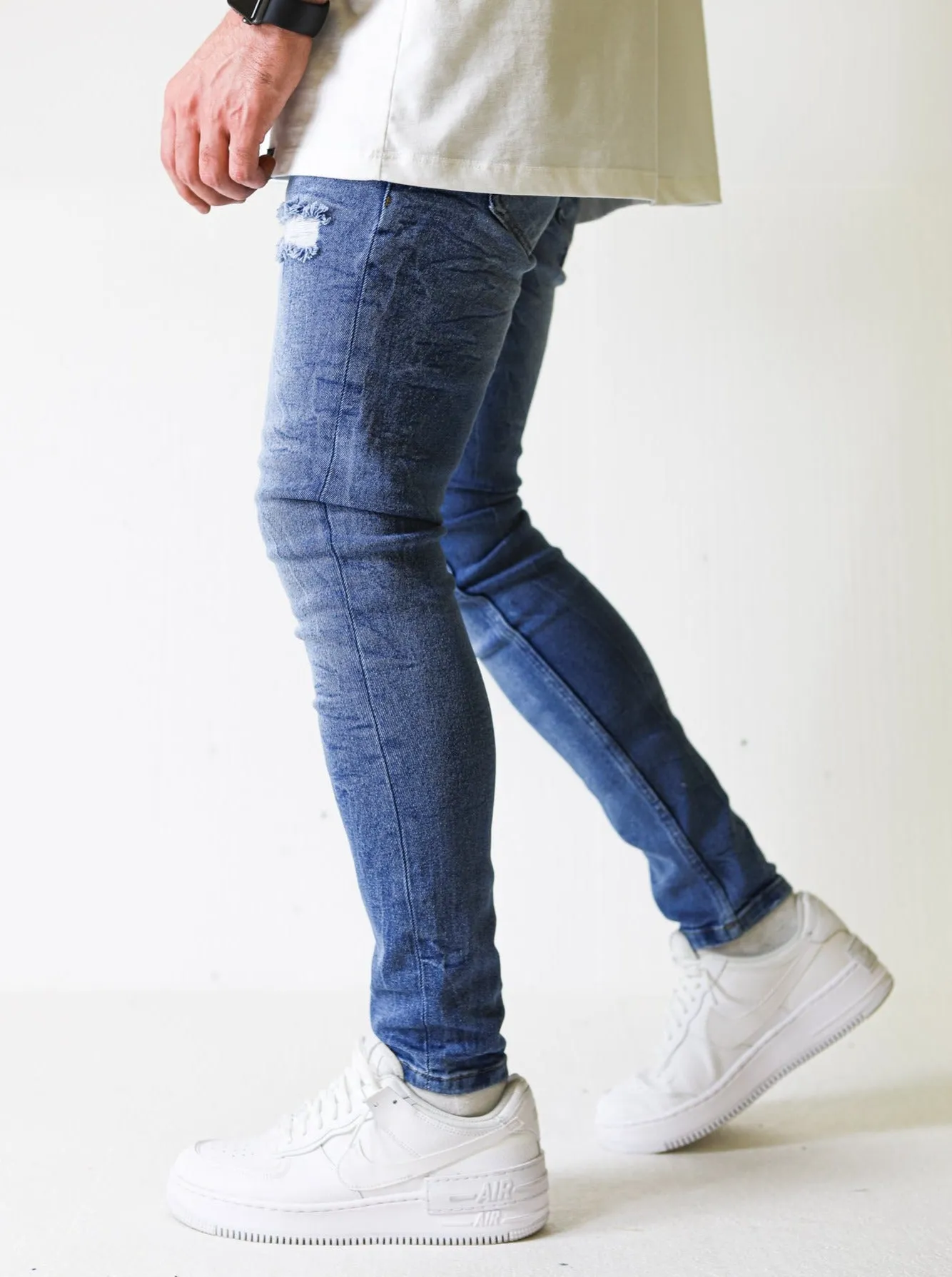 Premium 4X Stretch Ripped Blue Jeans